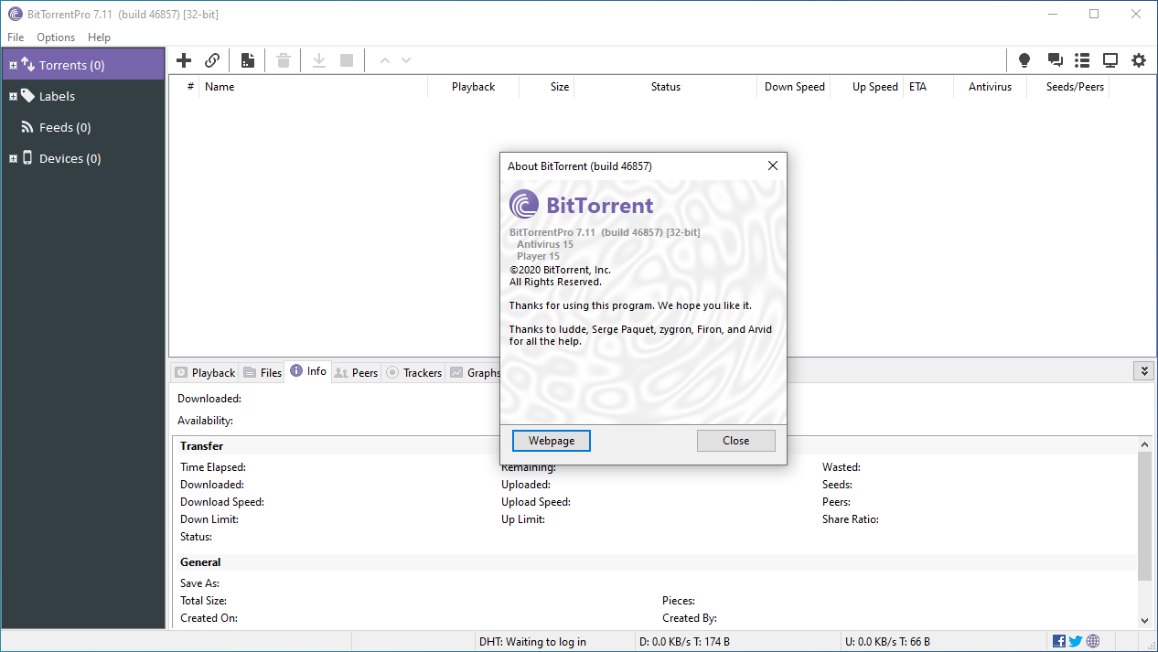 downloading BitTorrent Pro 7.11.0.46857