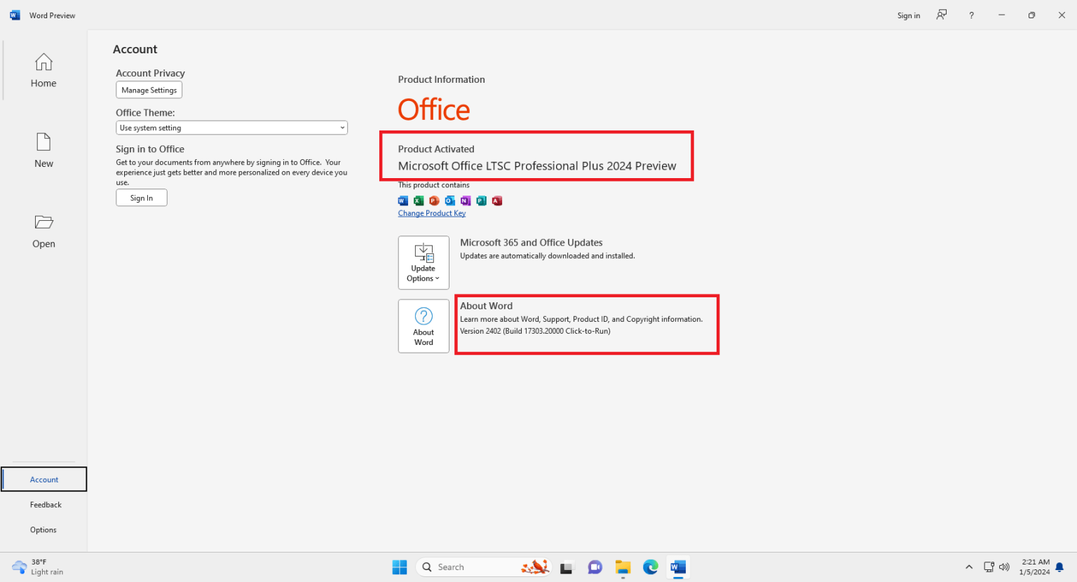Download Microsoft Office 2024 Version 2402 Build 17307.20000 Preview